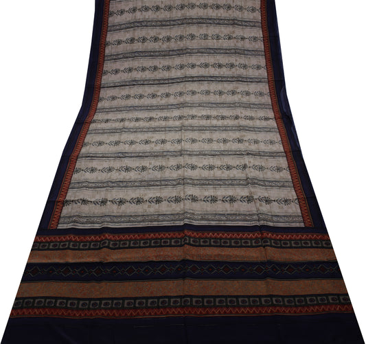 Sushila Vintage Indian Saree 100% Pure Crepe Silk Printed Floral Soft Fabric