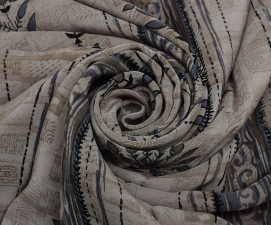 Sushila Vintage Indian Saree 100% Pure Crepe Silk Printed Floral Soft Fabric