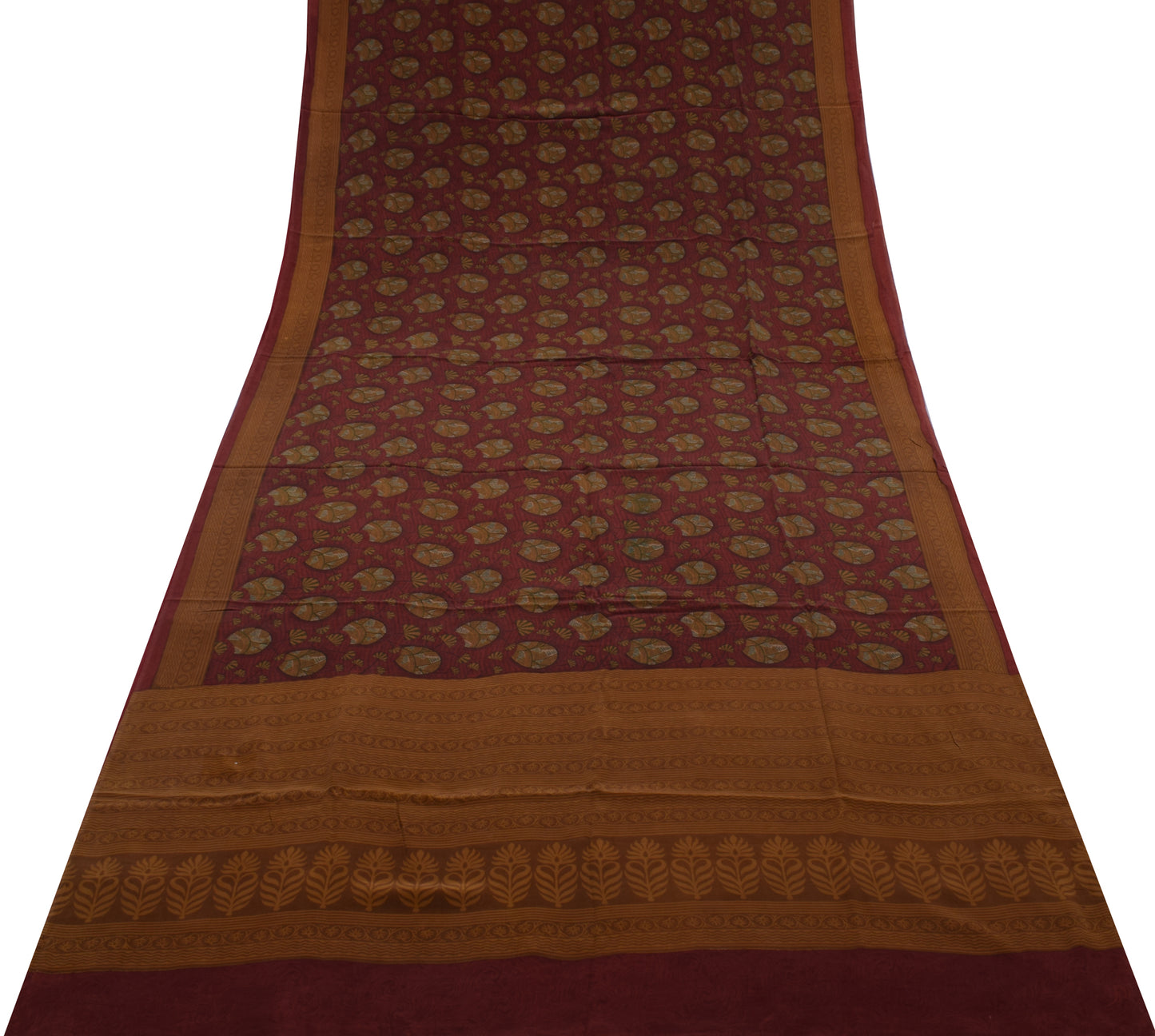 Sushila Vintage Indian Saree 100% Pure Crepe Silk Printed Floral Soft Fabric