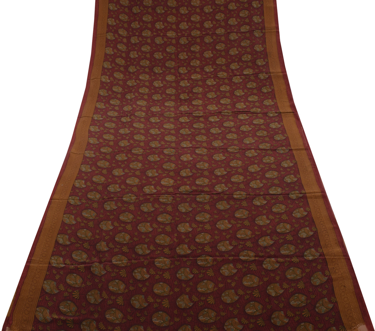 Sushila Vintage Indian Saree 100% Pure Crepe Silk Printed Floral Soft Fabric