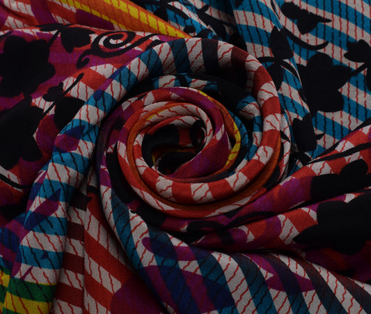 Sushila Vintage Multi-Color Saree Pure Crepe Silk Printed Floral Soft Fabric