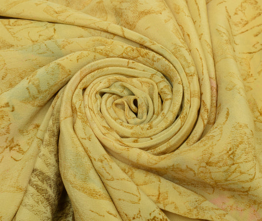 Sushila Vintage Yellow Saree 100% Pure Crepe Silk Printed Floral Soft Fabric