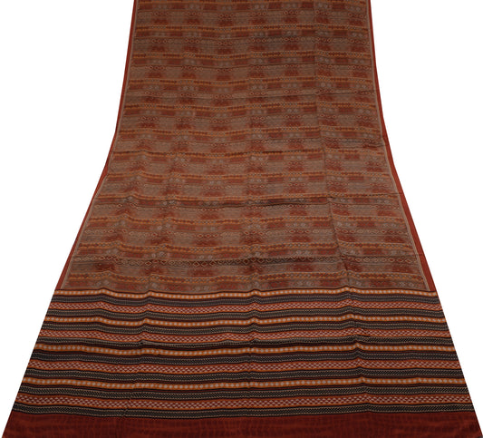 Sushila Vintage Multi-Color Saree 100% Pure Crepe Silk Printed Soft Craft Fabric