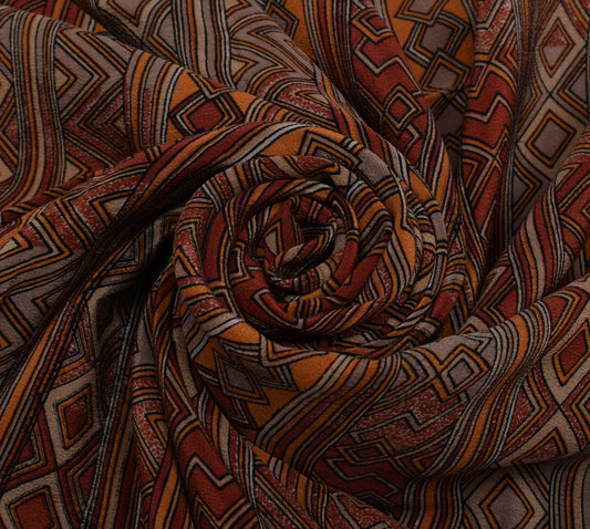 Sushila Vintage Multi-Color Saree 100% Pure Crepe Silk Printed Soft Craft Fabric