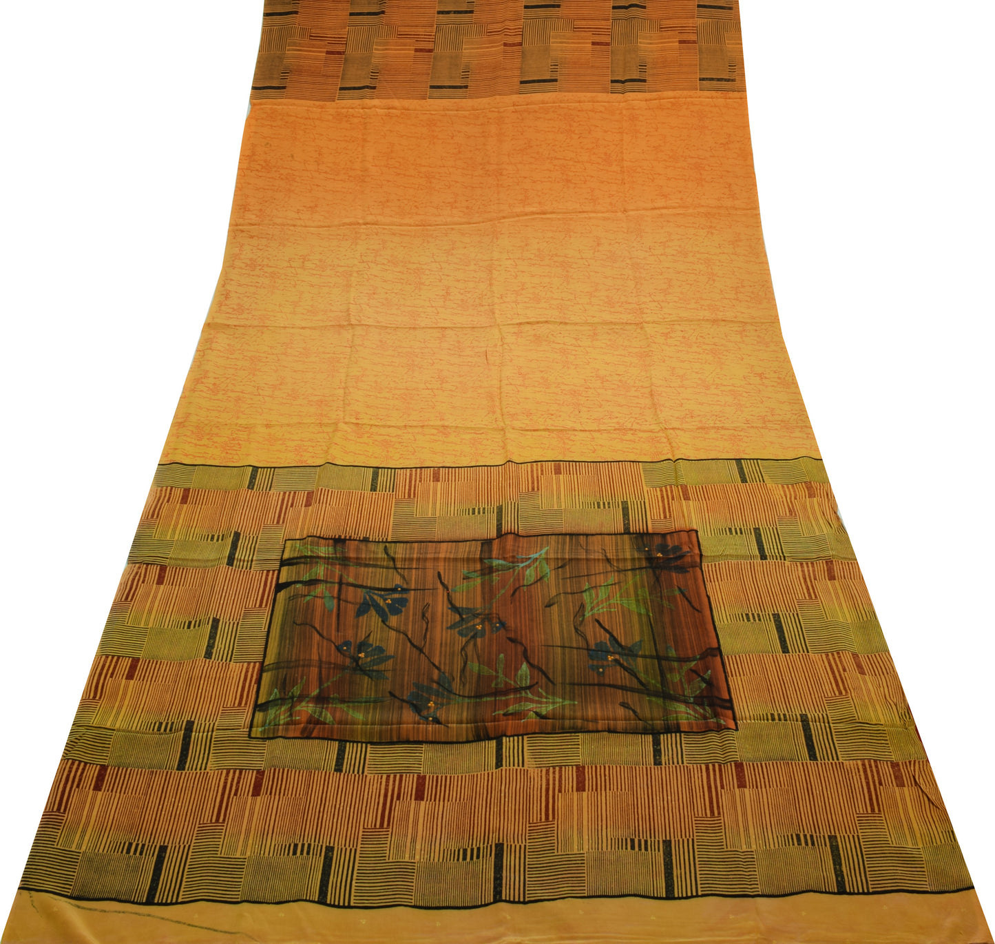 Sushila Vintage Orange Saree 100% Pure Crepe Silk Printed 5 Yard  Soft Fabric