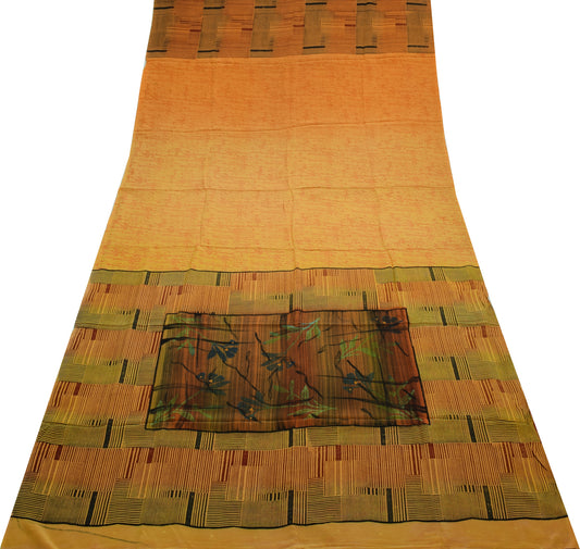 Sushila Vintage Orange Saree 100% Pure Crepe Silk Printed 5 Yard  Soft Fabric