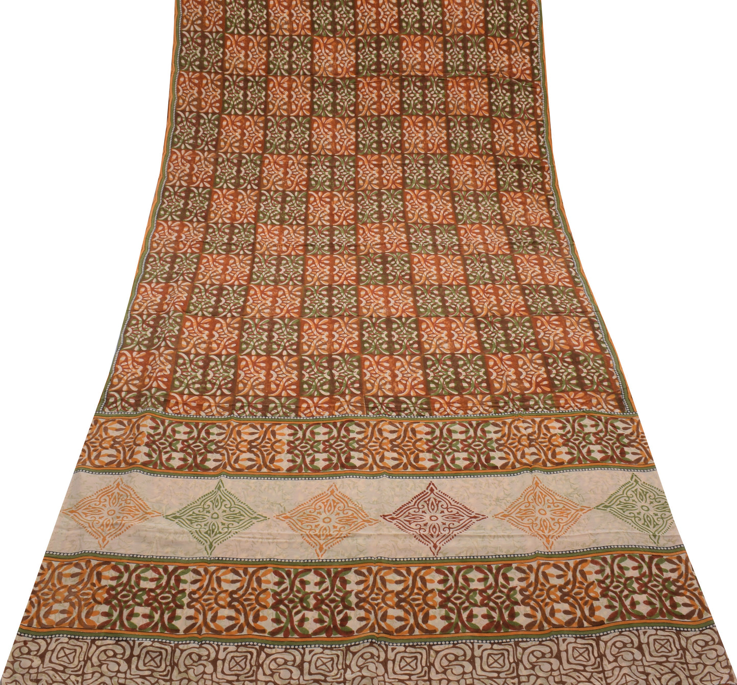 Sushila Vintage Indian Saree 100% Pure Crepe Silk Printed Floral Soft Fabric