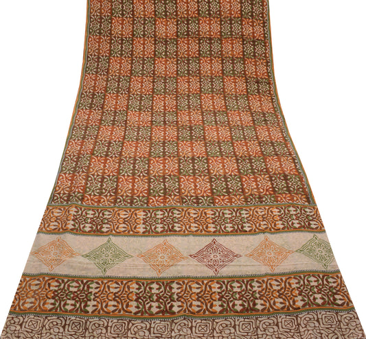 Sushila Vintage Indian Saree 100% Pure Crepe Silk Printed Floral Soft Fabric