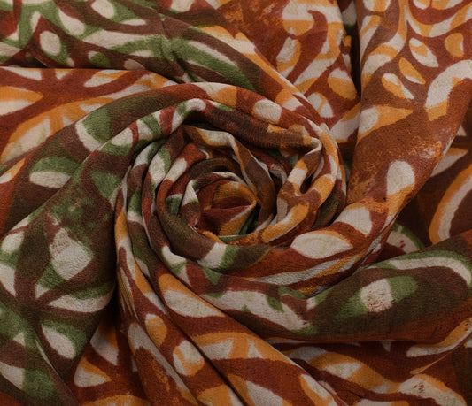 Sushila Vintage Indian Saree 100% Pure Crepe Silk Printed Floral Soft Fabric