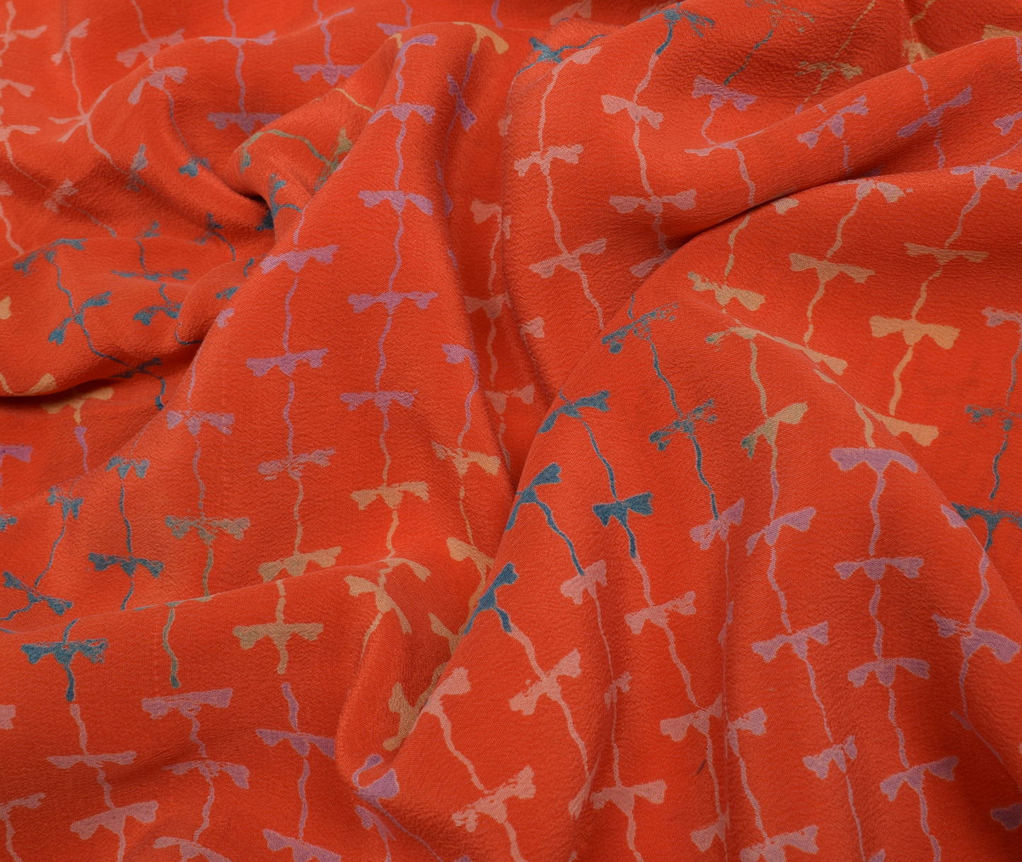 Sushila Vintage Indian Saree 100% Pure Crepe Silk Printed Floral Soft Fabric