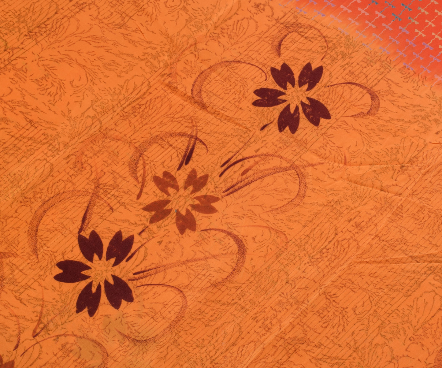 Sushila Vintage Indian Saree 100% Pure Crepe Silk Printed Floral Soft Fabric