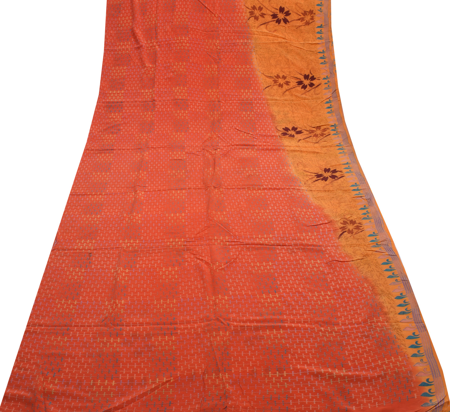 Sushila Vintage Indian Saree 100% Pure Crepe Silk Printed Floral Soft Fabric