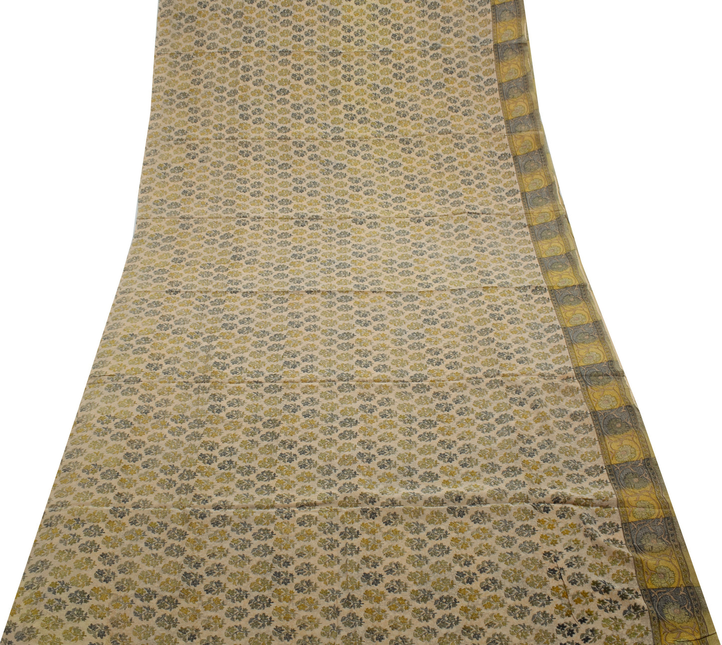 Sushila Vintage Cream Saree 100% Pure Crepe Silk Printed Floral Soft Fabric