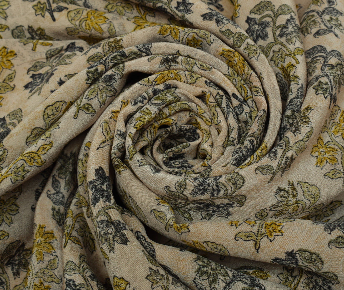 Sushila Vintage Cream Saree 100% Pure Crepe Silk Printed Floral Soft Fabric