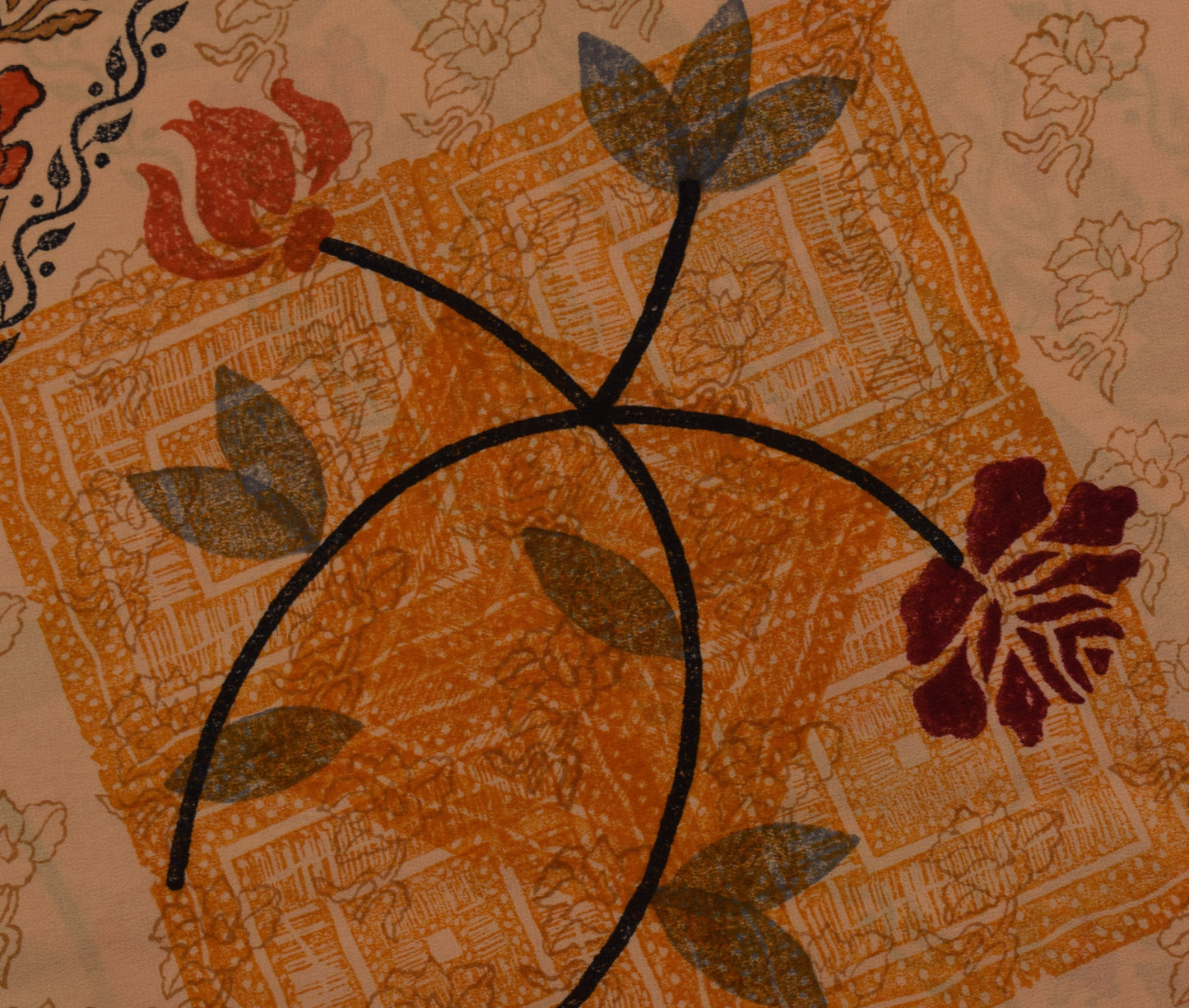 Sushila Vintage Light Brown Saree Pure Crepe Silk Printed Floral Soft Fabric