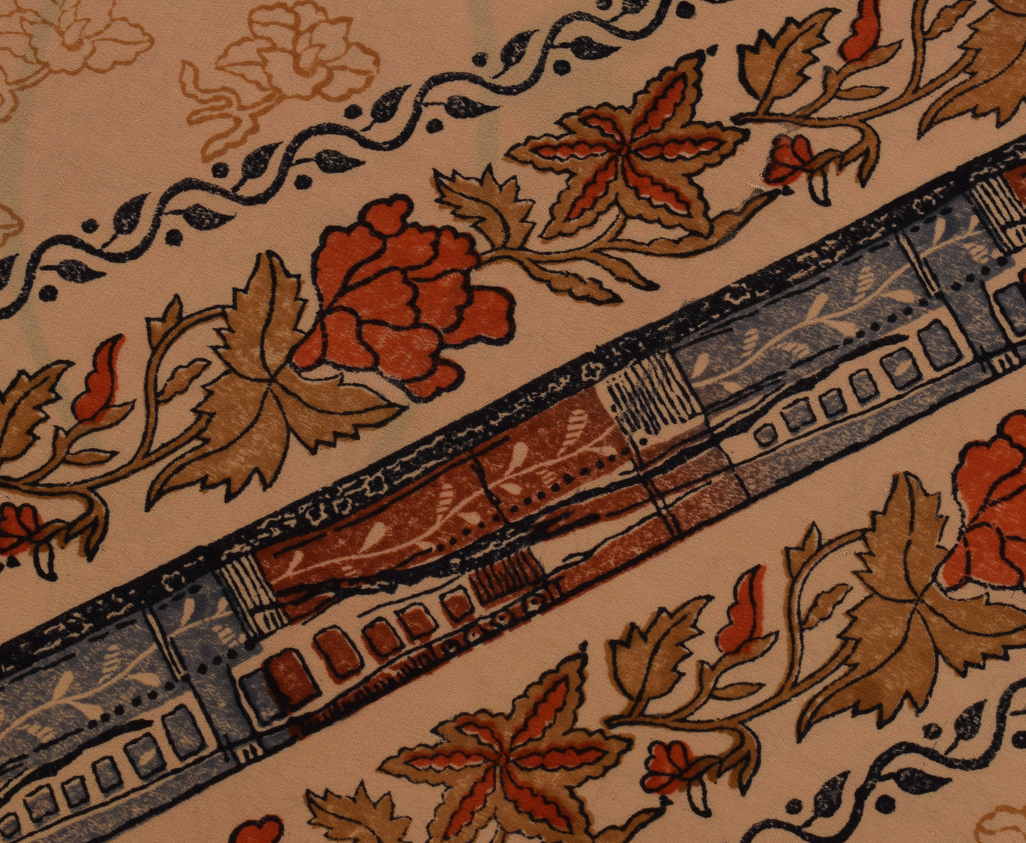 Sushila Vintage Light Brown Saree Pure Crepe Silk Printed Floral Soft Fabric