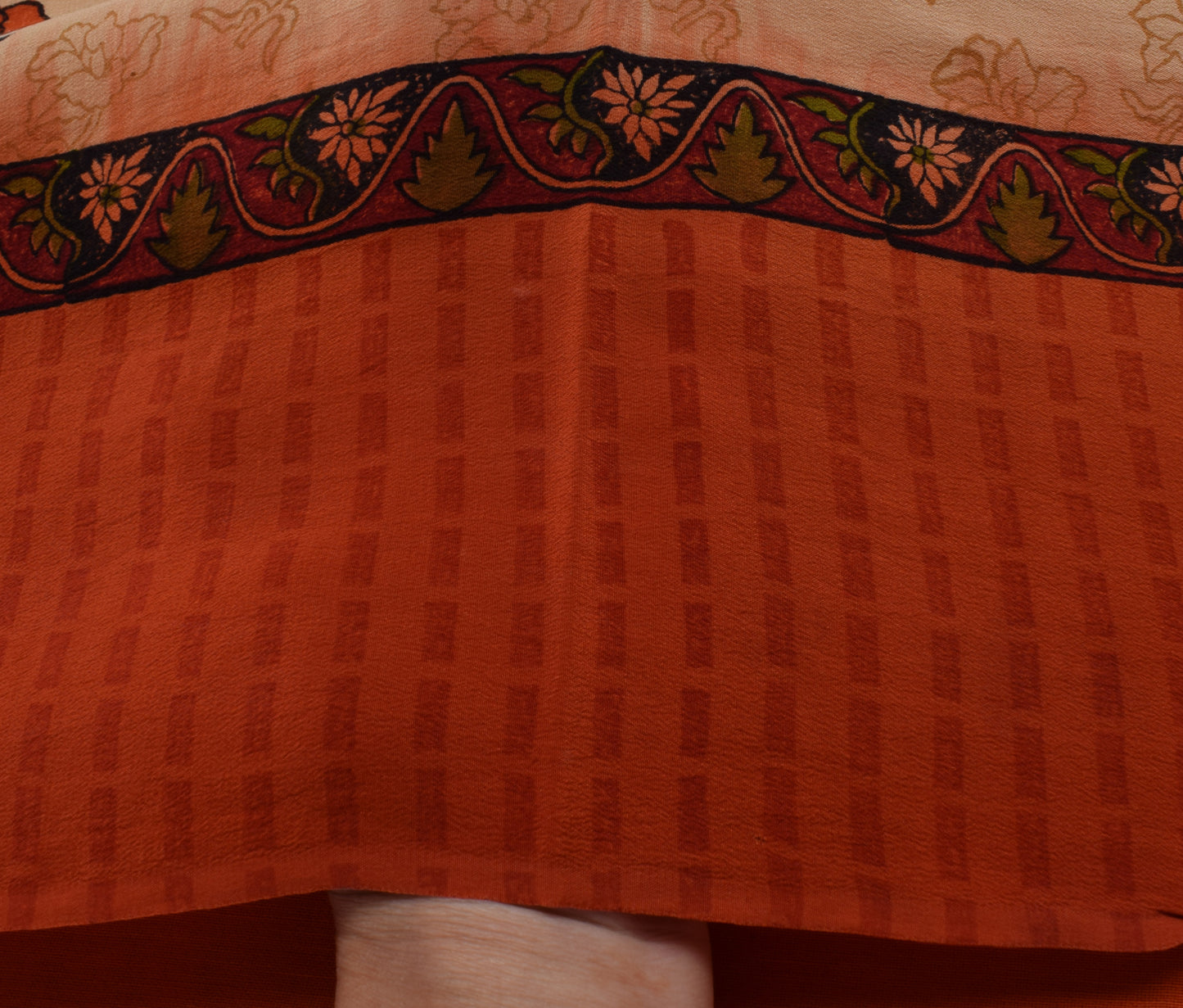 Sushila Vintage Light Brown Saree Pure Crepe Silk Printed Floral Soft Fabric