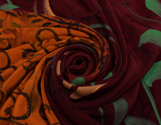 Sushila Vintage Multi-Color Saree Pure Crepe Silk Printed Floral Soft Fabric