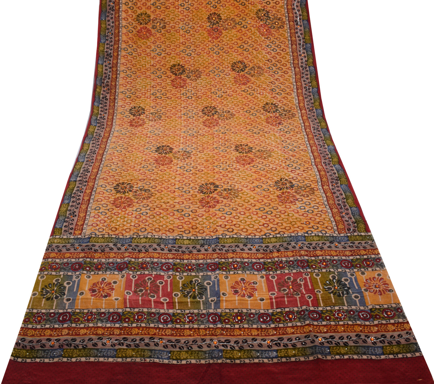 Sushila Vintage Indian Saree 100% Pure Crepe Silk Printed Floral Soft Fabric