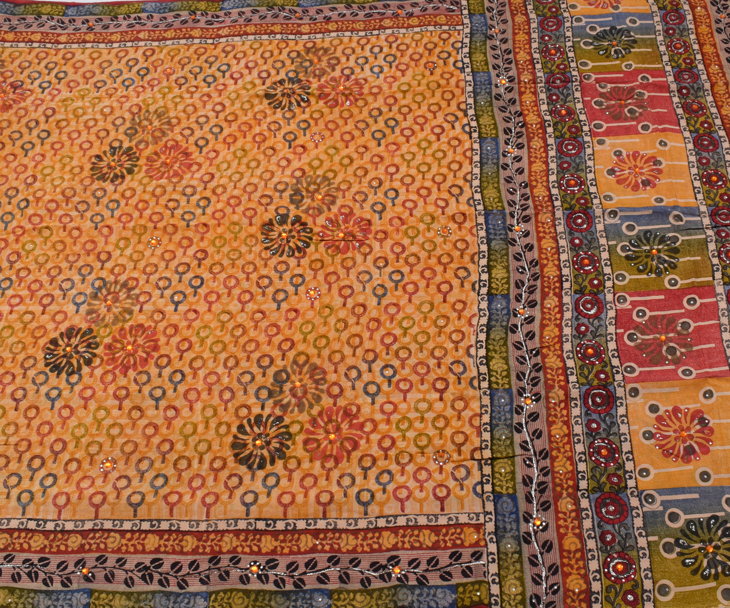 Sushila Vintage Indian Saree 100% Pure Crepe Silk Printed Floral Soft Fabric