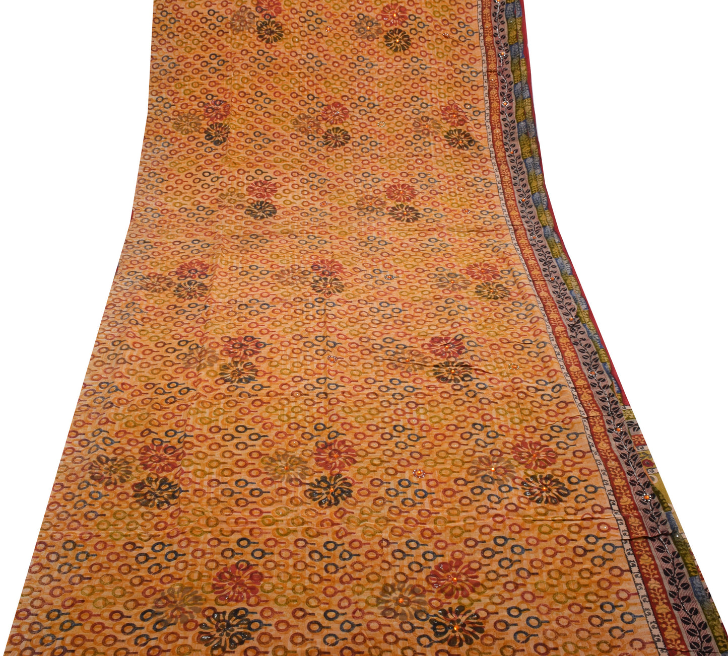 Sushila Vintage Indian Saree 100% Pure Crepe Silk Printed Floral Soft Fabric