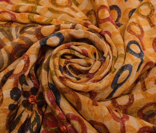 Sushila Vintage Indian Saree 100% Pure Crepe Silk Printed Floral Soft Fabric