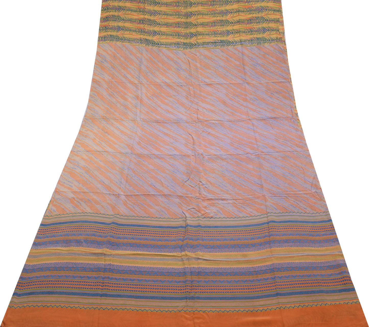 Sushila Vintage Indian Saree 100% Pure Crepe Silk Printed 5 YD Soft Craft Fabric