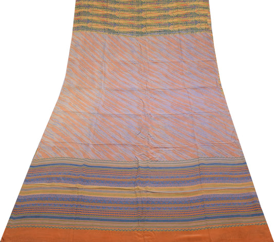 Sushila Vintage Indian Saree 100% Pure Crepe Silk Printed 5 YD Soft Craft Fabric