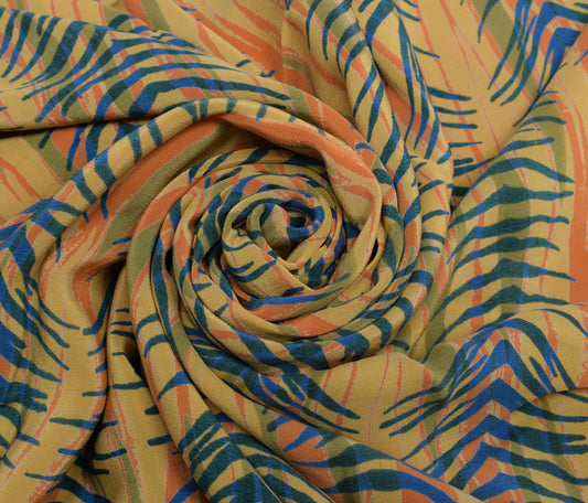 Sushila Vintage Indian Saree 100% Pure Crepe Silk Printed 5 YD Soft Craft Fabric