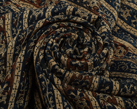 Sushila Vintage Indian Saree 100% Pure Crepe Silk Printed Floral Soft Fabric