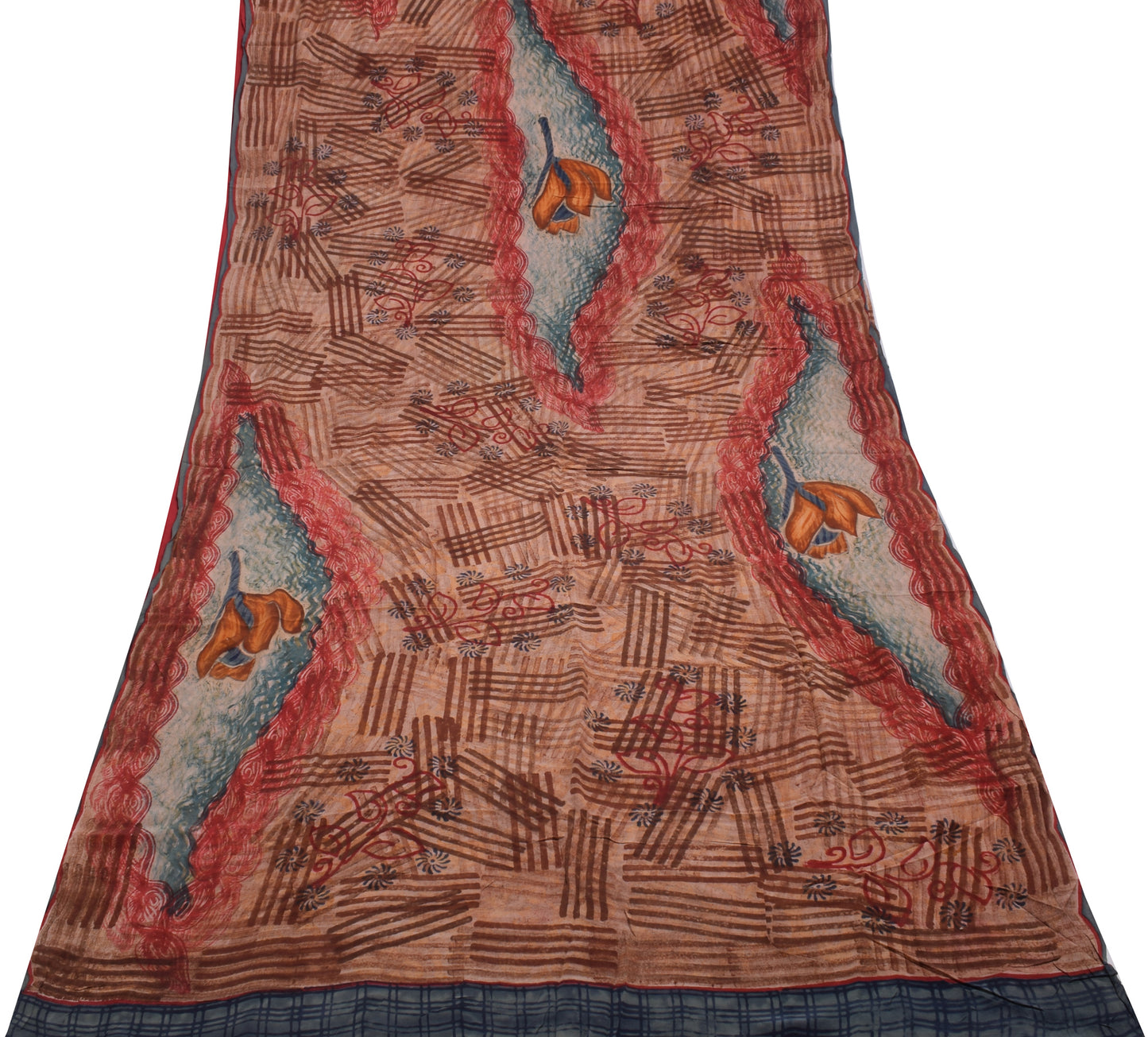 Sushila Vintage Indian Saree 100% Pure Crepe Silk Printed 5 Yard Soft Fabric