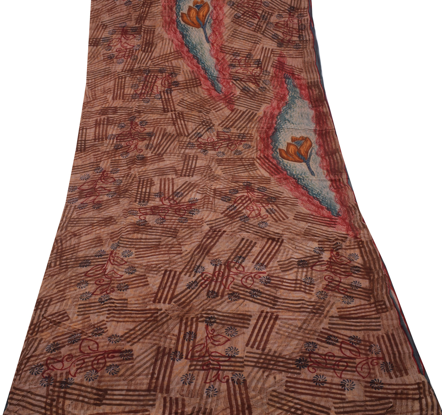 Sushila Vintage Indian Saree 100% Pure Crepe Silk Printed 5 Yard Soft Fabric