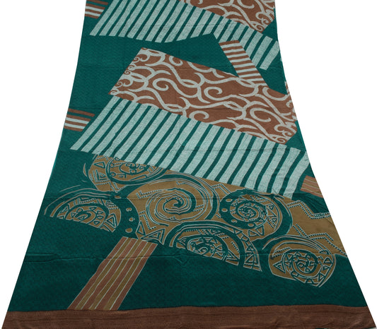 Sushila Vintage Indian Saree 100% Pure Crepe Silk Printed Soft Craft 5 YD Fabric