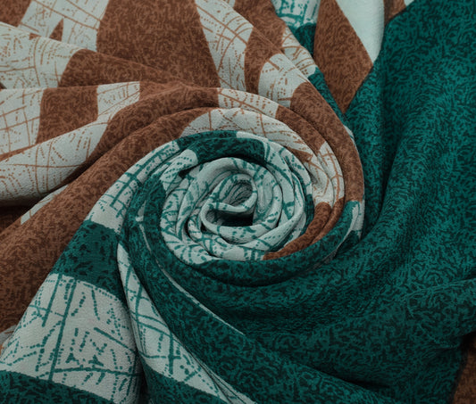 Sushila Vintage Indian Saree 100% Pure Crepe Silk Printed Soft Craft 5 YD Fabric