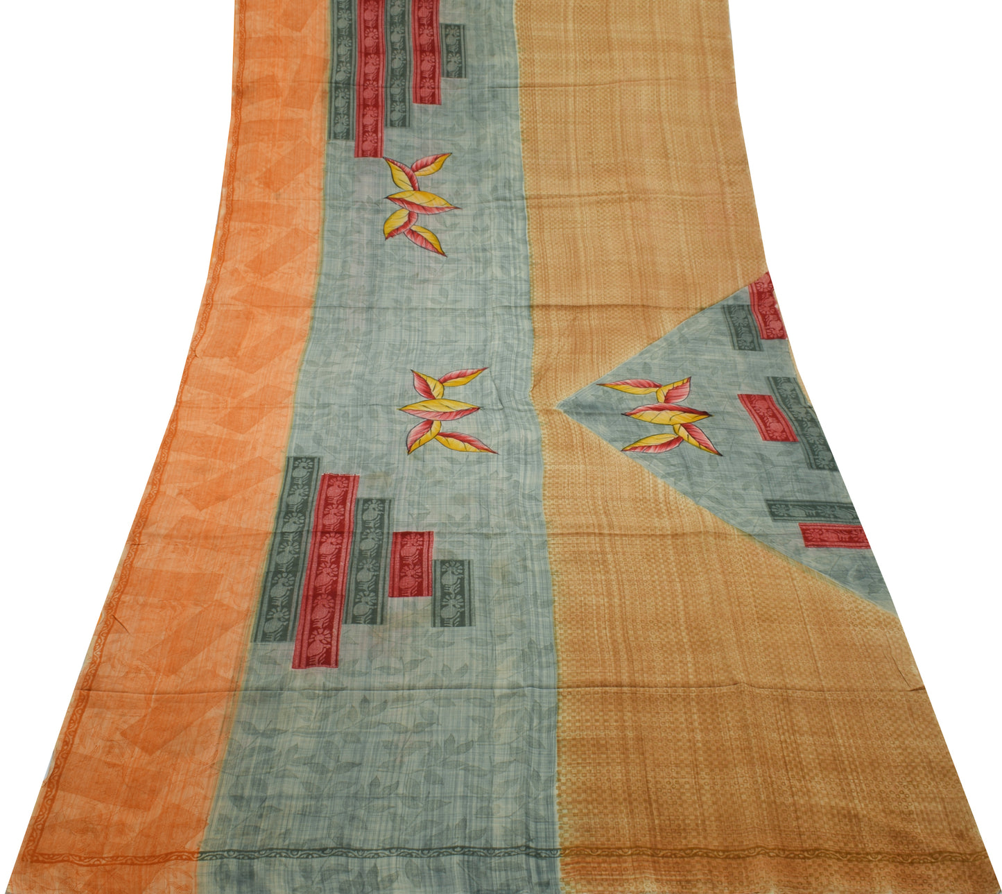 Sushila Vintage Indian Saree 100% Pure Crepe Silk Printed 5 Yard Soft Fabric