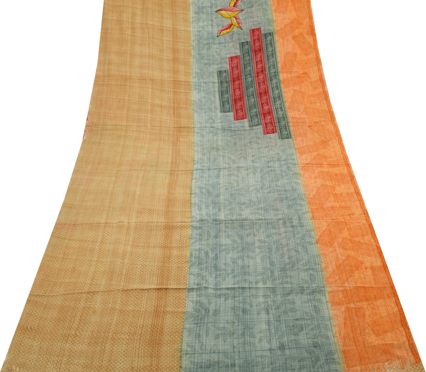 Sushila Vintage Indian Saree 100% Pure Crepe Silk Printed 5 Yard Soft Fabric