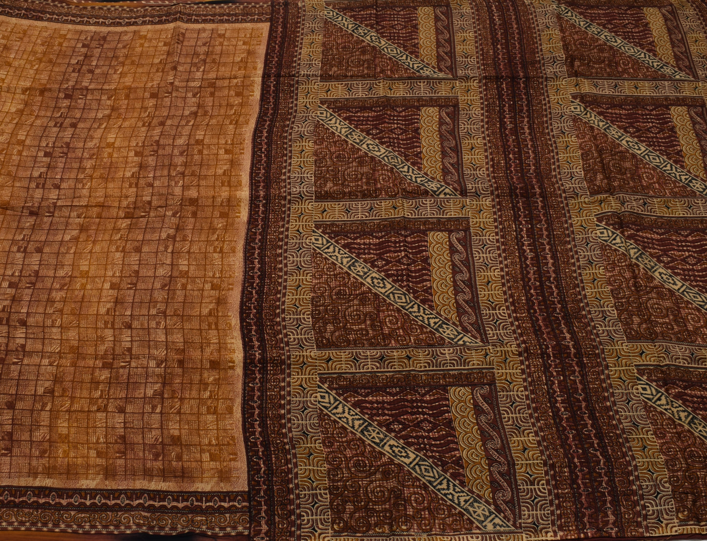 Sushila Vintage Brown Saree 100% Pure Crepe Silk Printed 5 Yard Soft Fabric