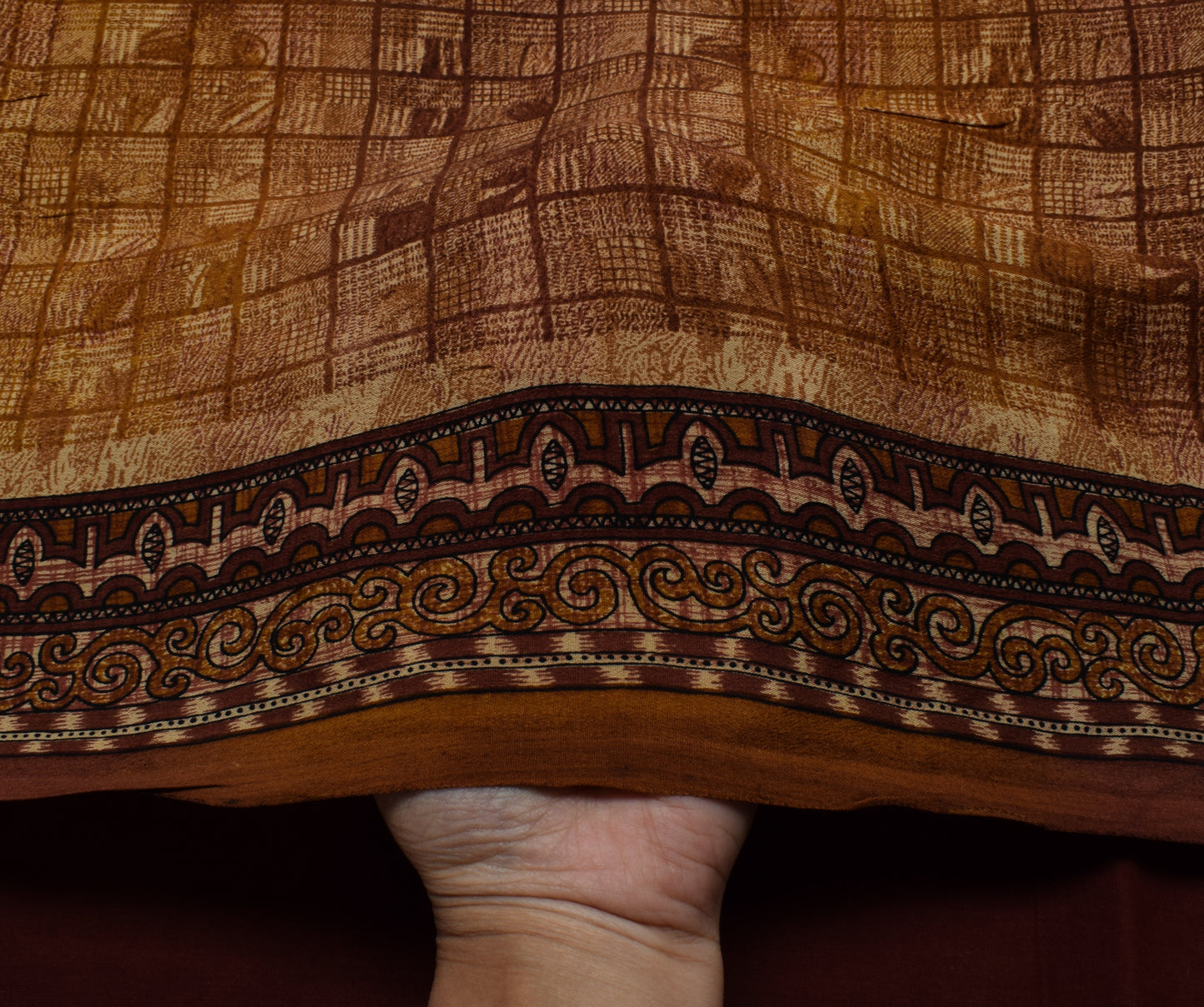 Sushila Vintage Brown Saree 100% Pure Crepe Silk Printed 5 Yard Soft Fabric