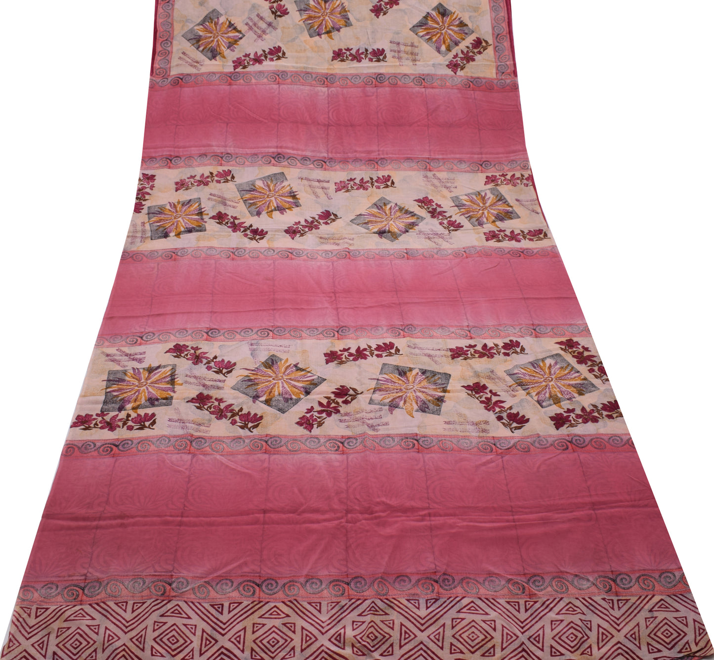 Sushila Vintage Pink Saree 100% Pure Crepe Silk Printed Floral Soft Fabric