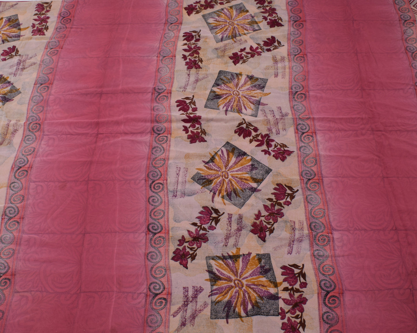 Sushila Vintage Pink Saree 100% Pure Crepe Silk Printed Floral Soft Fabric