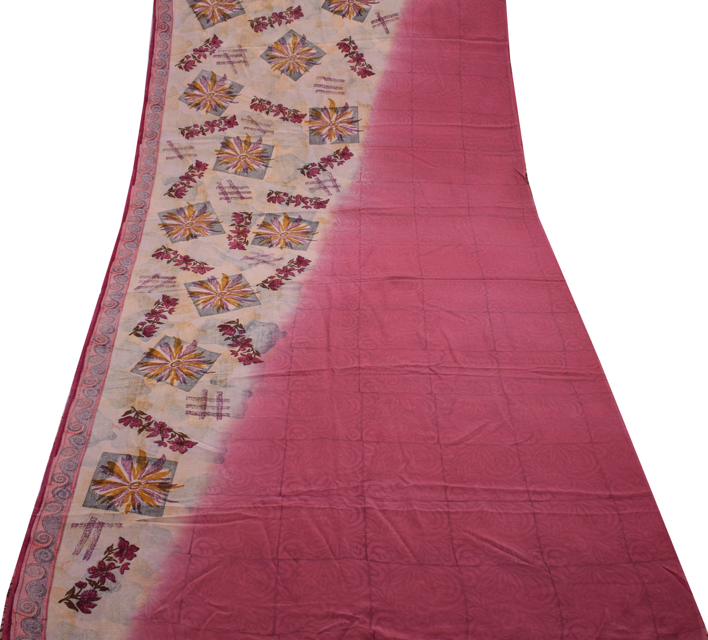 Sushila Vintage Pink Saree 100% Pure Crepe Silk Printed Floral Soft Fabric
