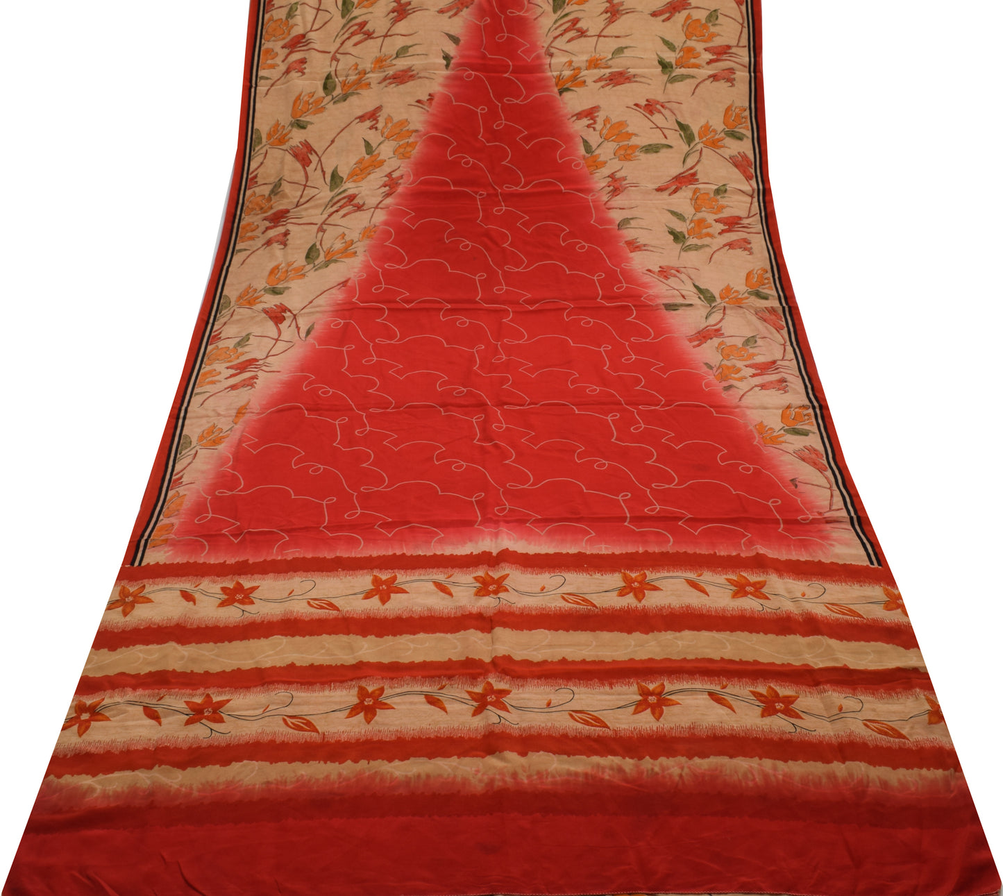 Sushila Vintage Indian Saree 100% Pure Crepe Silk Printed Floral Soft Fabric