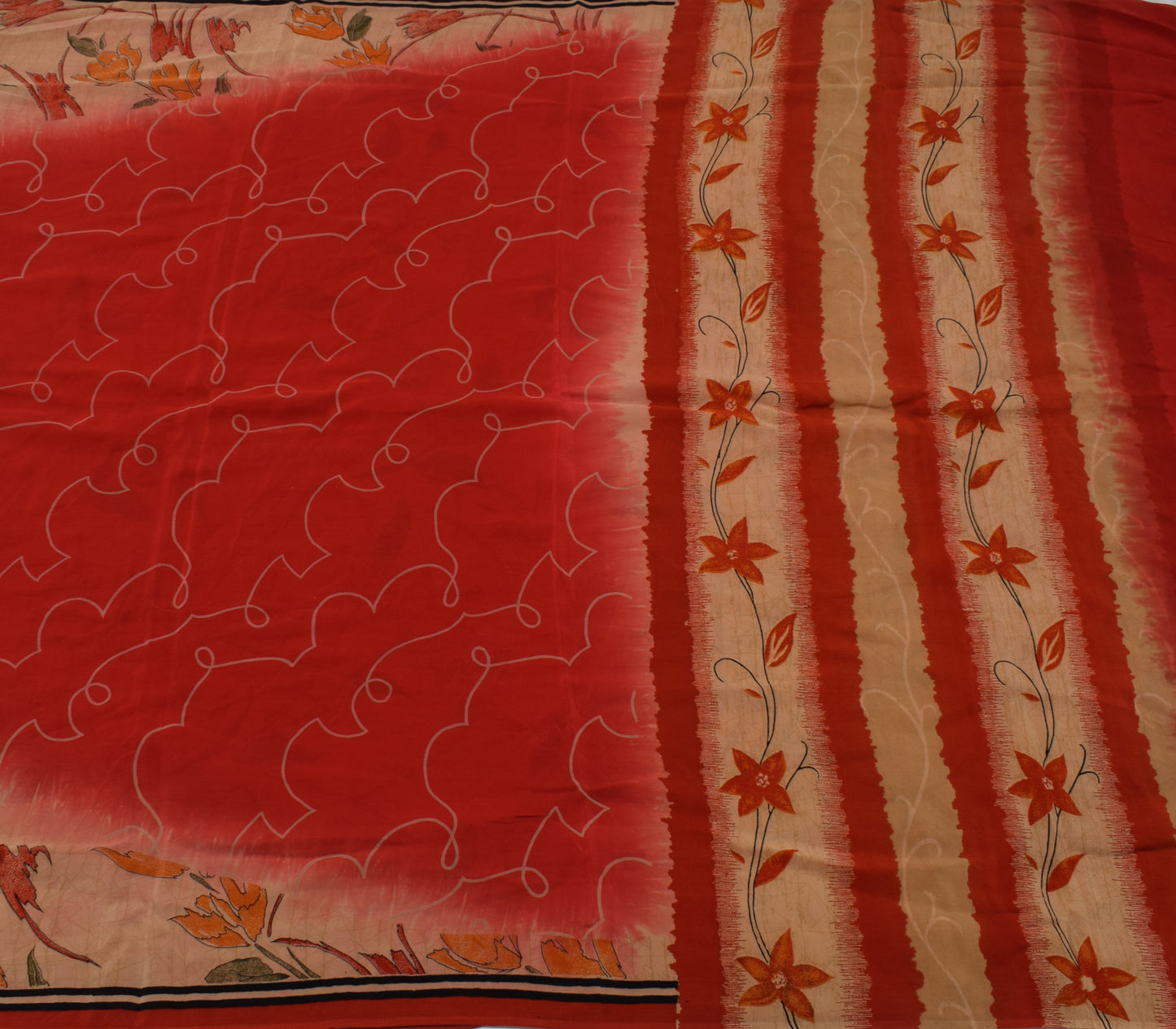 Sushila Vintage Indian Saree 100% Pure Crepe Silk Printed Floral Soft Fabric