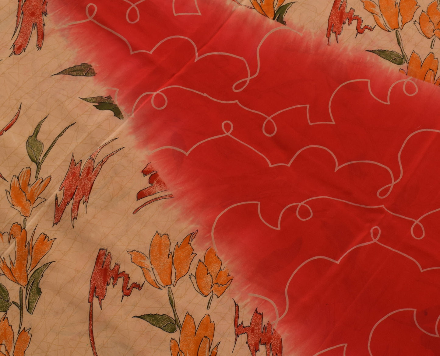 Sushila Vintage Indian Saree 100% Pure Crepe Silk Printed Floral Soft Fabric