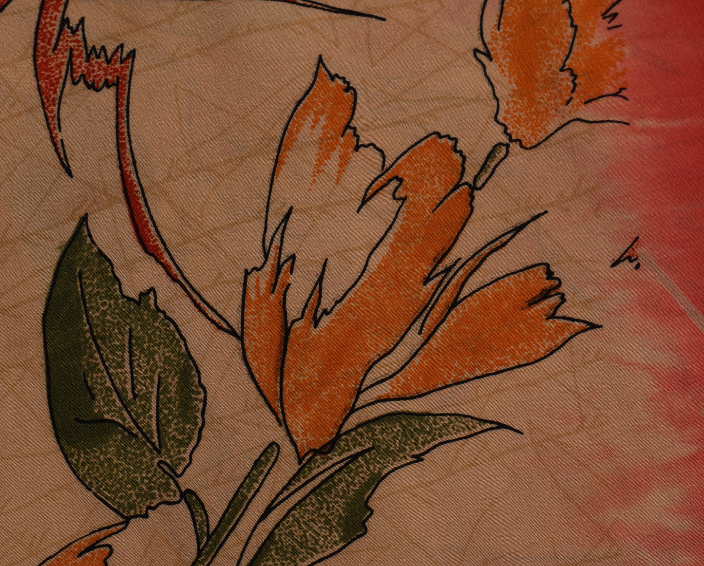 Sushila Vintage Indian Saree 100% Pure Crepe Silk Printed Floral Soft Fabric