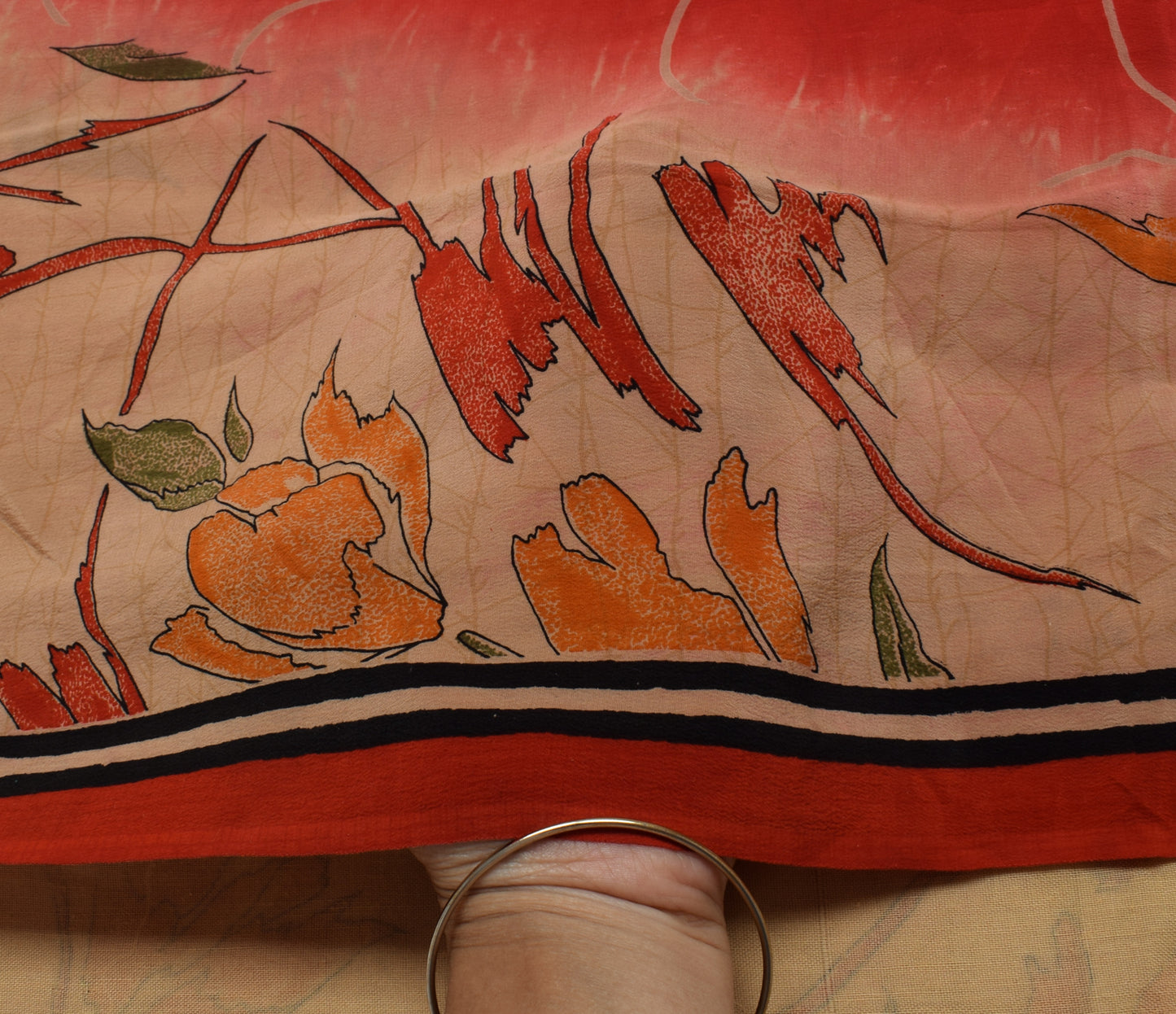 Sushila Vintage Indian Saree 100% Pure Crepe Silk Printed Floral Soft Fabric