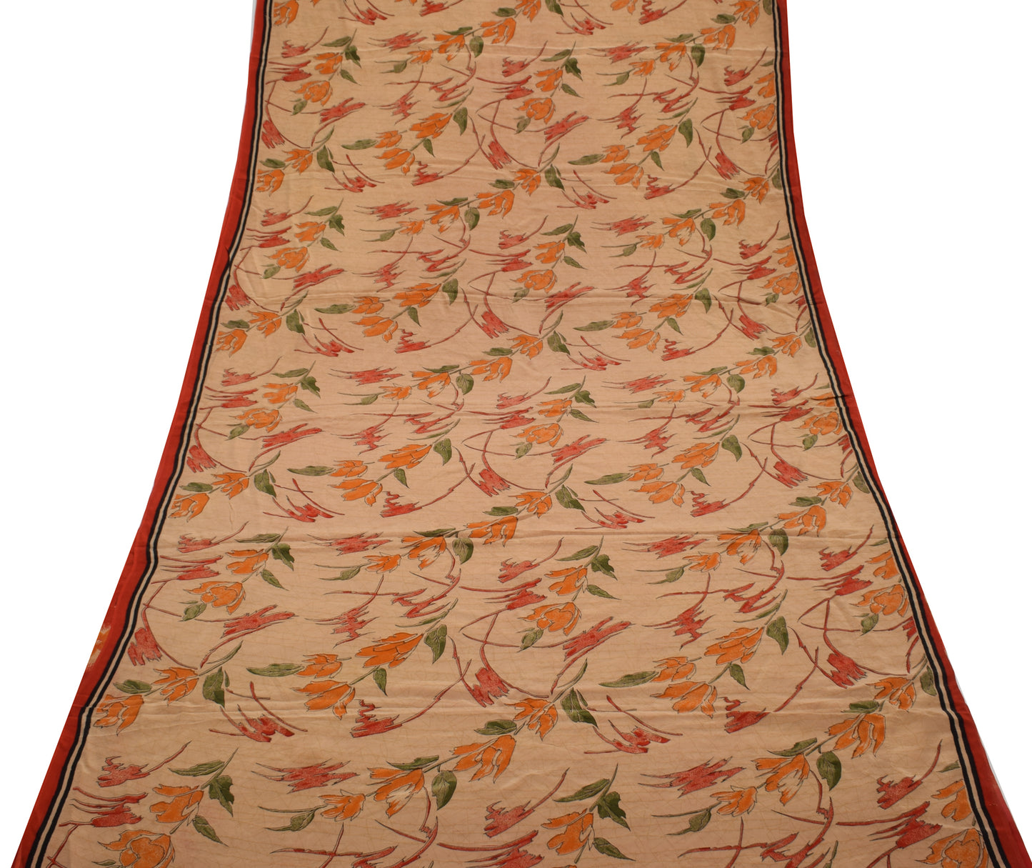 Sushila Vintage Indian Saree 100% Pure Crepe Silk Printed Floral Soft Fabric