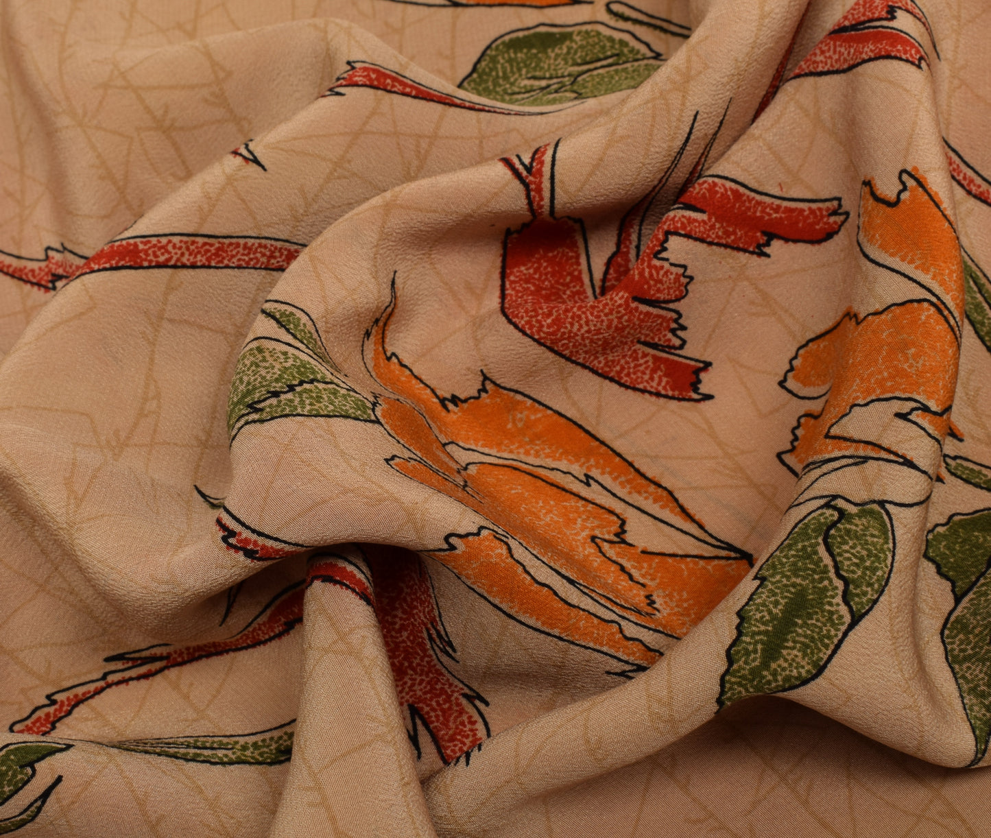 Sushila Vintage Indian Saree 100% Pure Crepe Silk Printed Floral Soft Fabric