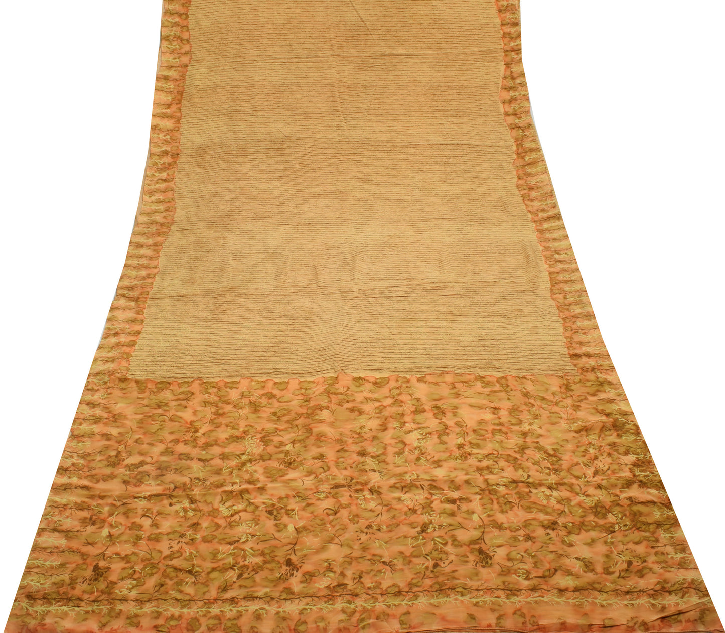 Sushila Vintage Indian Saree 100% Pure Crepe Silk Printed Floral Soft Fabric