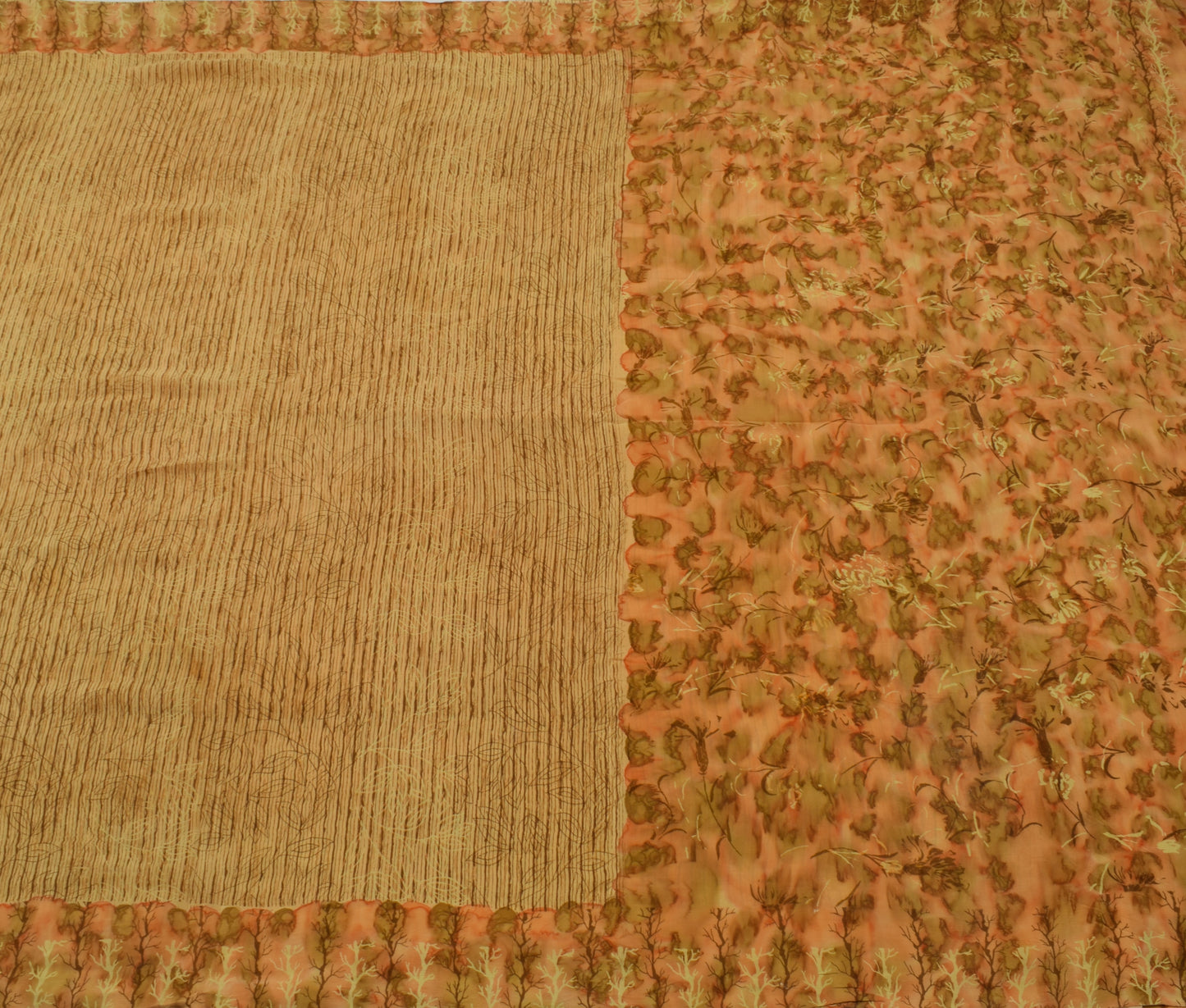 Sushila Vintage Indian Saree 100% Pure Crepe Silk Printed Floral Soft Fabric